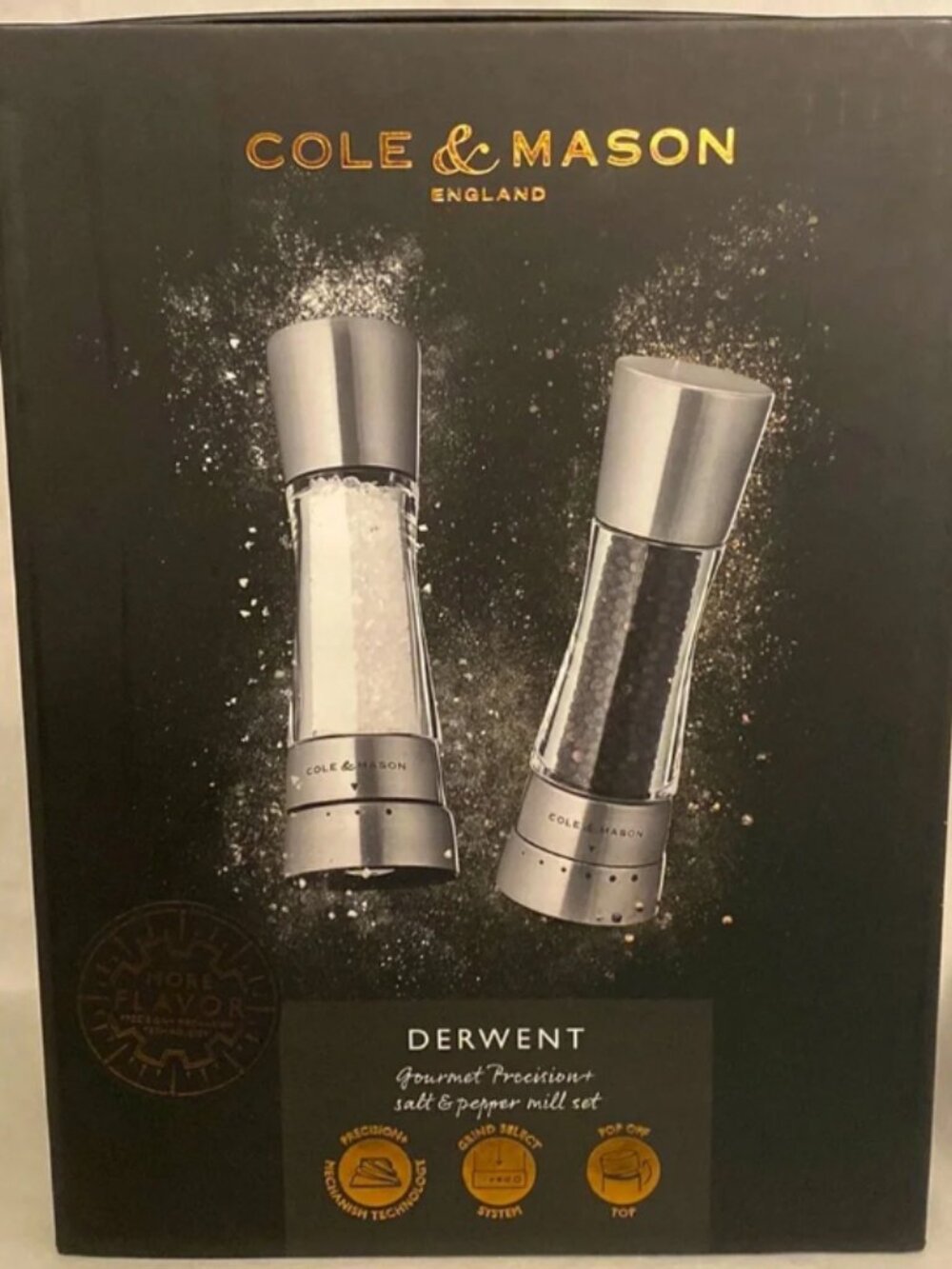 Cole & Mason Derwent Grinder Set Precision Mechanisms Sea Salt & Pepper Stainles